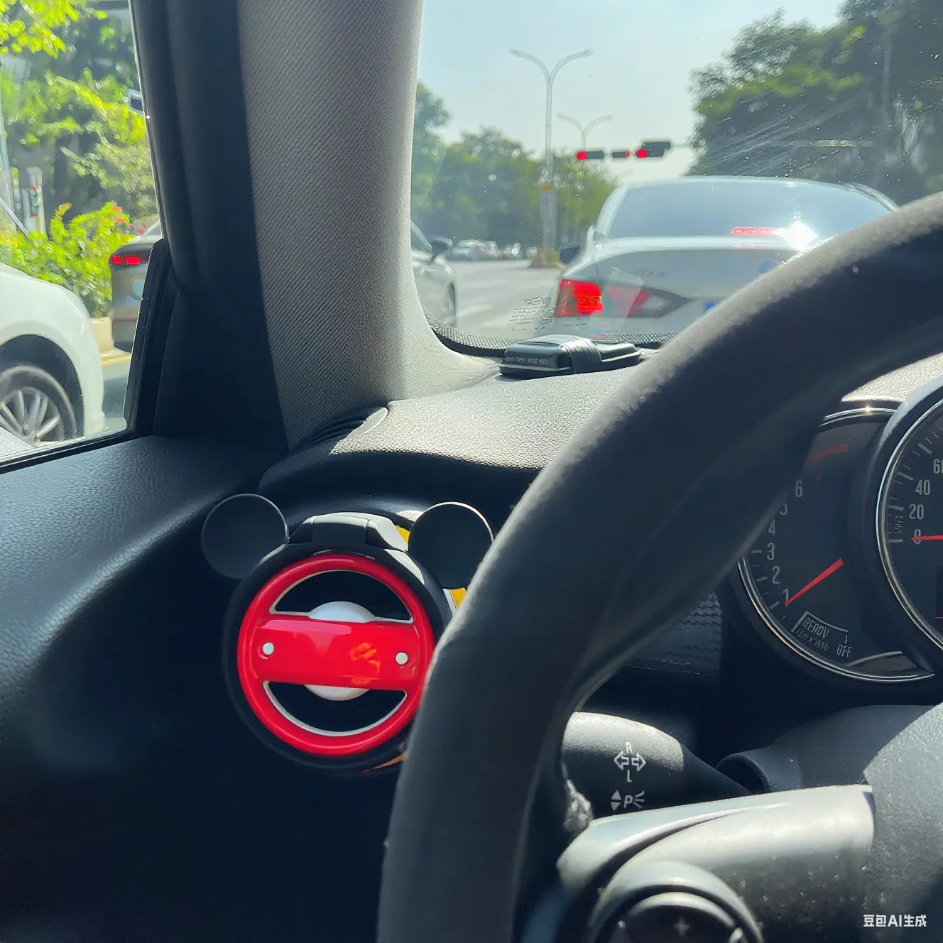 Cup holder securely holding a bottle on driver side of Mini Cooper F56