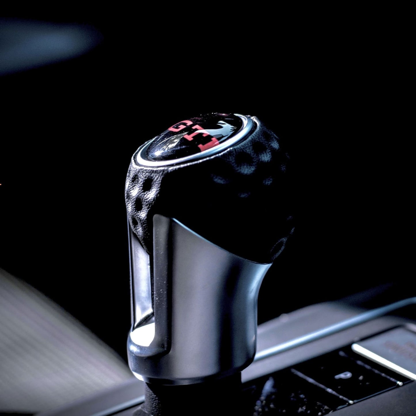 Installed gear knob extension for Golf R MK8 with OEM-style fitment