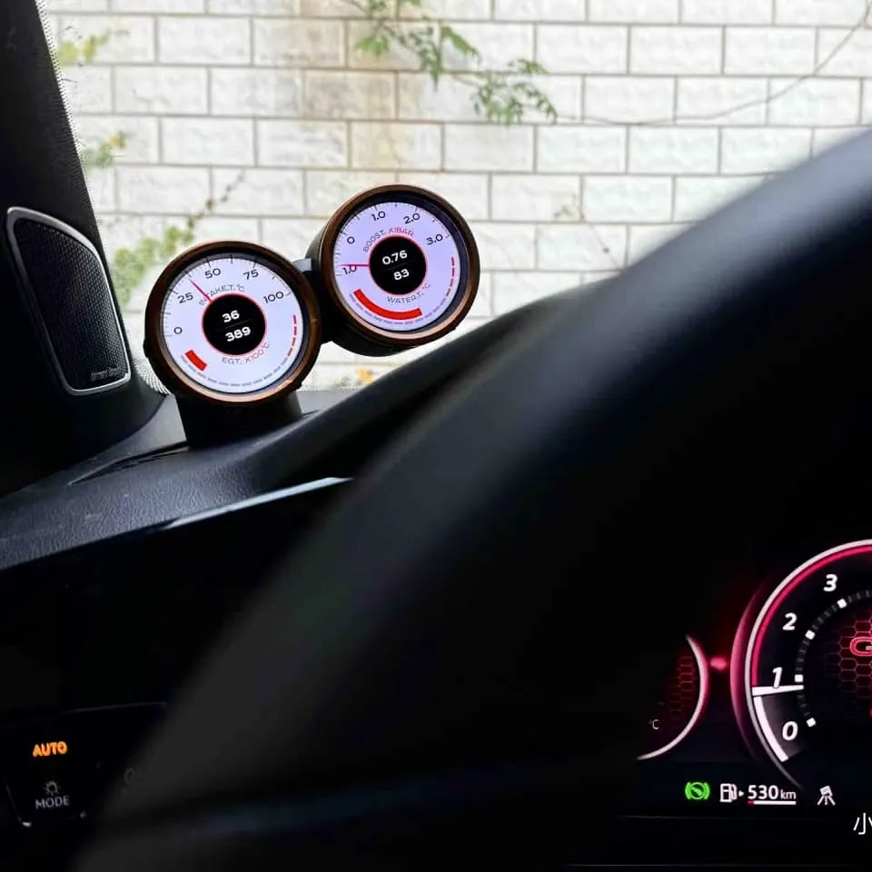 Side detail of defrost vent gauge pod on VW Golf MK8 R, racing-style, slim design, CJM and AeroForce alternative