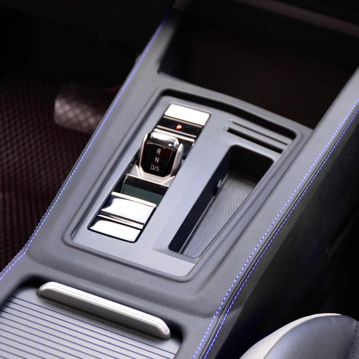 VW Golf MK7-MK8.5 gear shift panel cover with optional custom embroidery or personalized stitching, premium Alcantara or leather interior upgrade