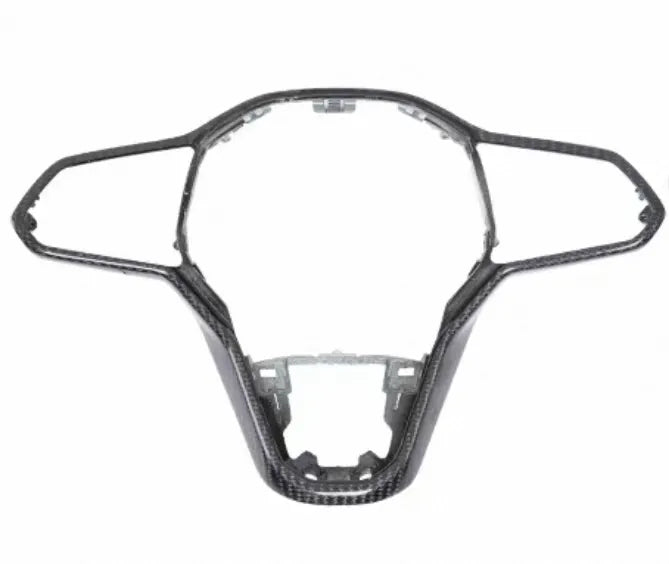 Comparison of gloss and matte carbon fiber steering wheel trims for VW Golf MK8, GTI, and R, highlighting finish options and premium OEM fit.