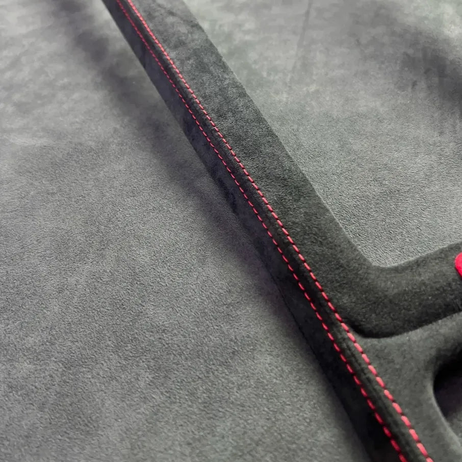 GTI-specific red stitching on center console gear shift panel cover for Golf MK8, delivering motorsport-inspired interior upgrade.