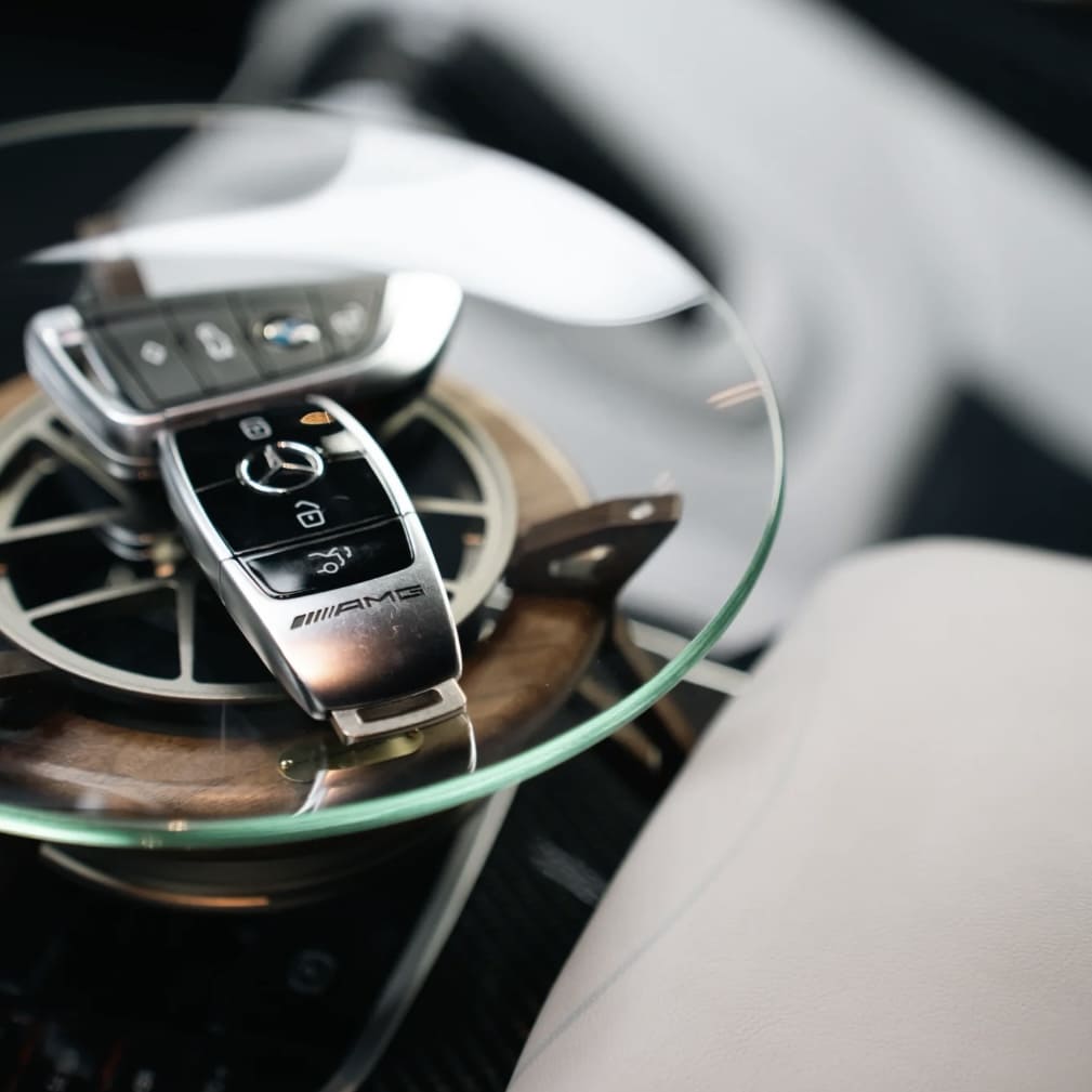 Premium walnut and aluminum car key tray, ideal auto enthusiast gift