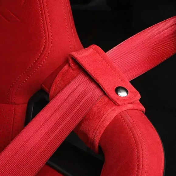 Premium suede stitching detail on FL5 seat belt protector
