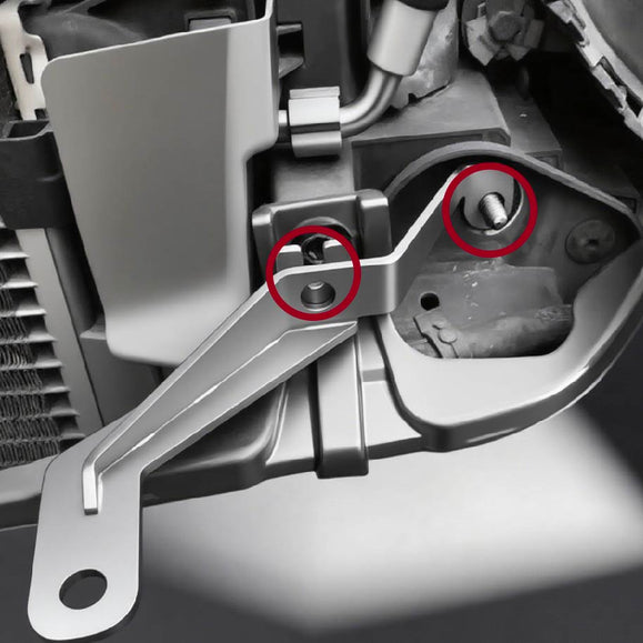 Aftermarket rally light bracket installation on a MINI Cooper R53
