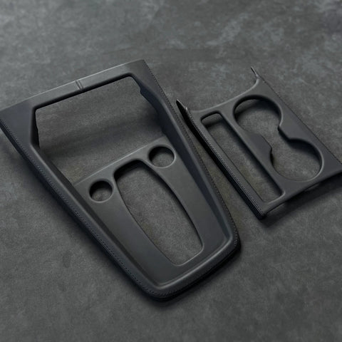 Audi A3 S3 RS3 8Y5 leather gear shift panel cover and cupholder Full Set, black stitch — piano black replacement