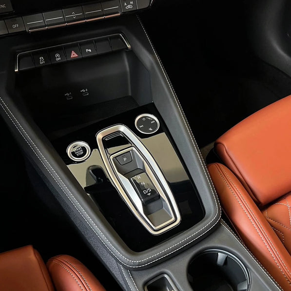Audi A3 S3 RS3 8Y5 Outer Frame leather gear shift panel cover and cupholder installed — piano black scratch fix, Full Set
