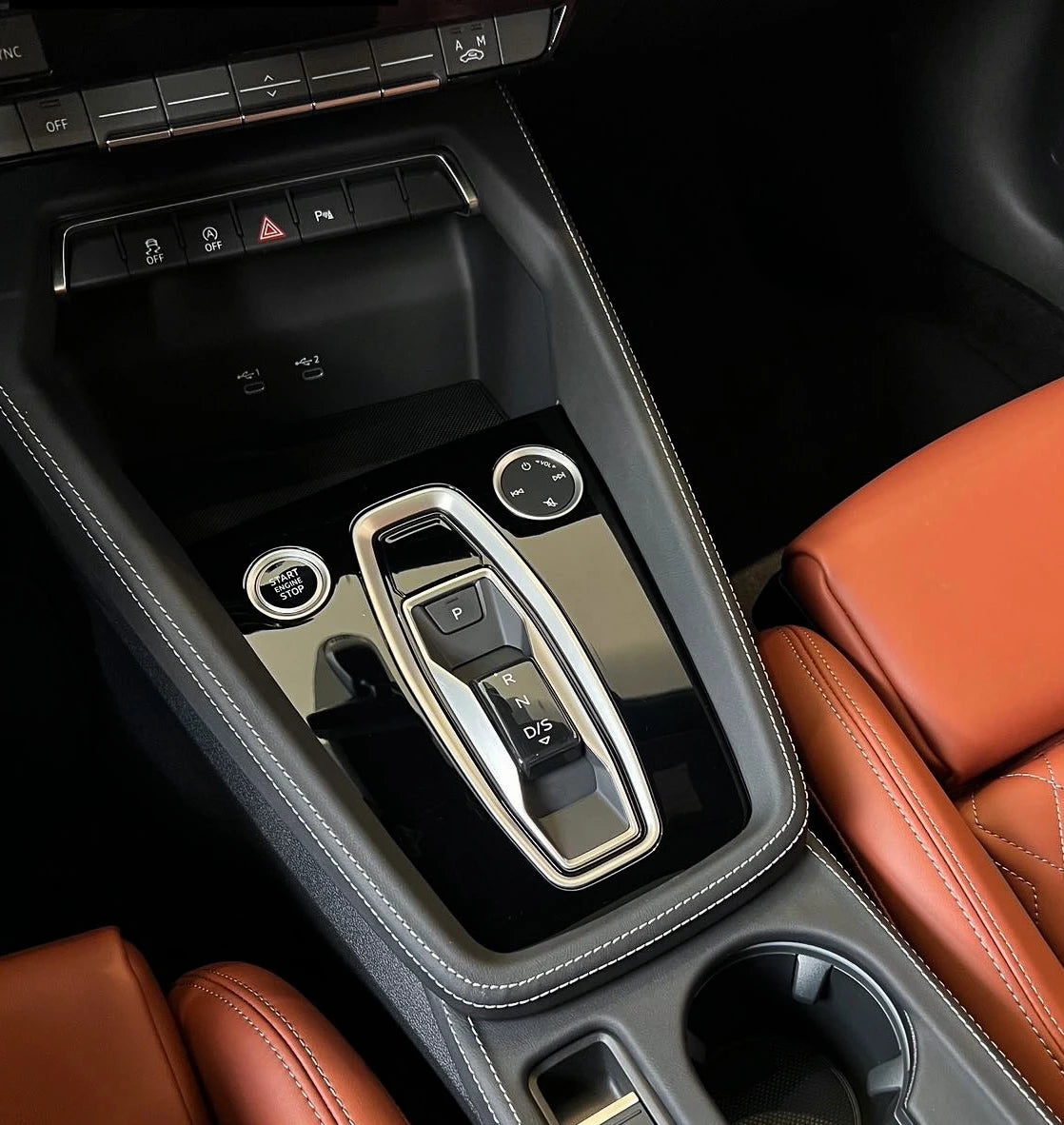 Audi A3 S3 RS3 8Y5 Outer Frame leather gear shift panel cover and cupholder installed — piano black scratch fix, Full Set