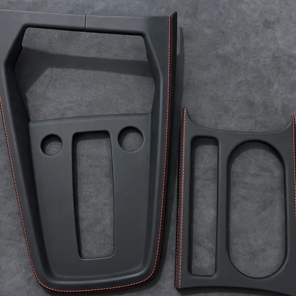 Audi A3 S3 RS3 8Y Pre-facelift leather gear shift panel cover and matching cupholder cover, Full Set — piano black fix