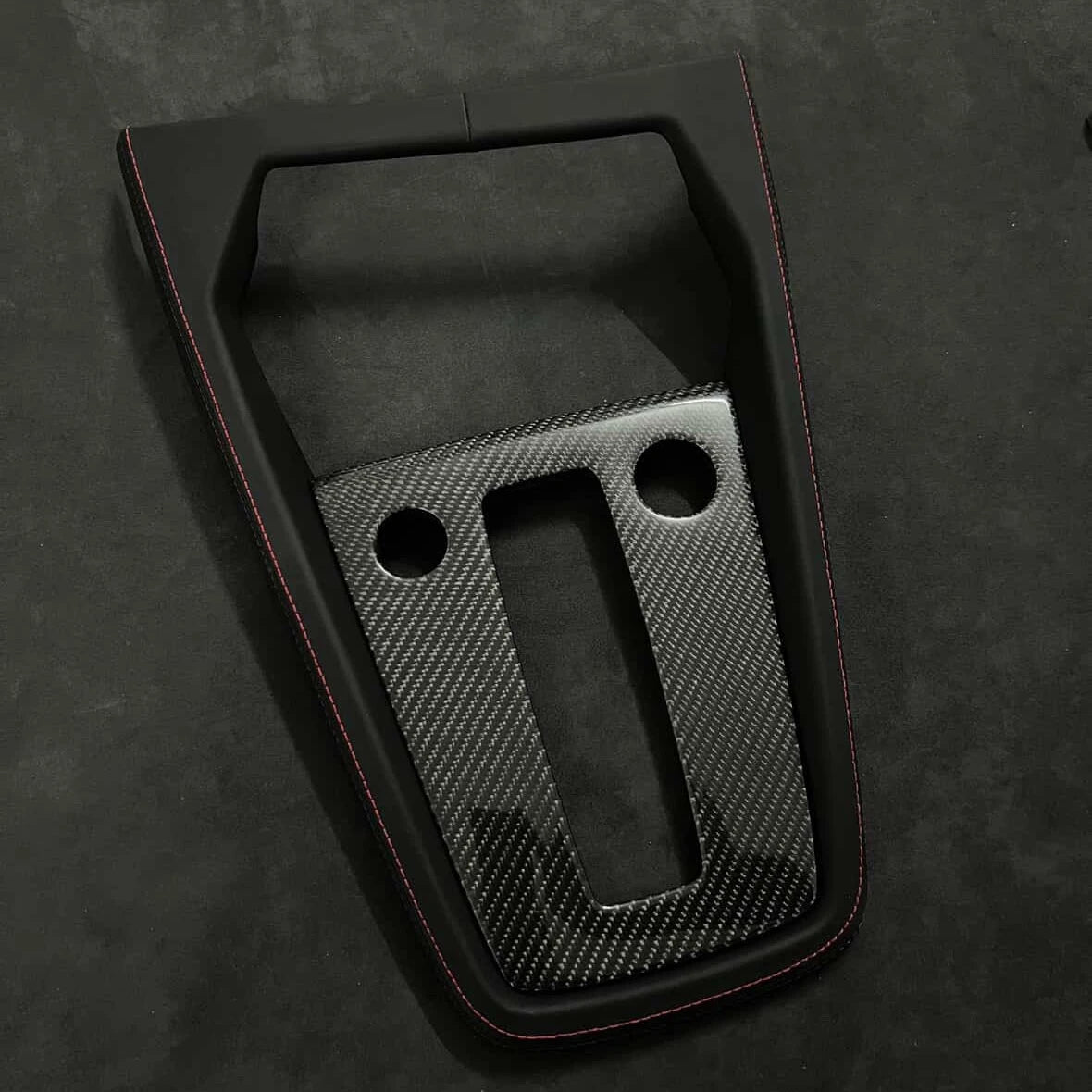 Audi A3 S3 RS3 8Y Pre-facelift Mixed leather and gloss carbon fiber gear shift panel cover — real woven carbon insert