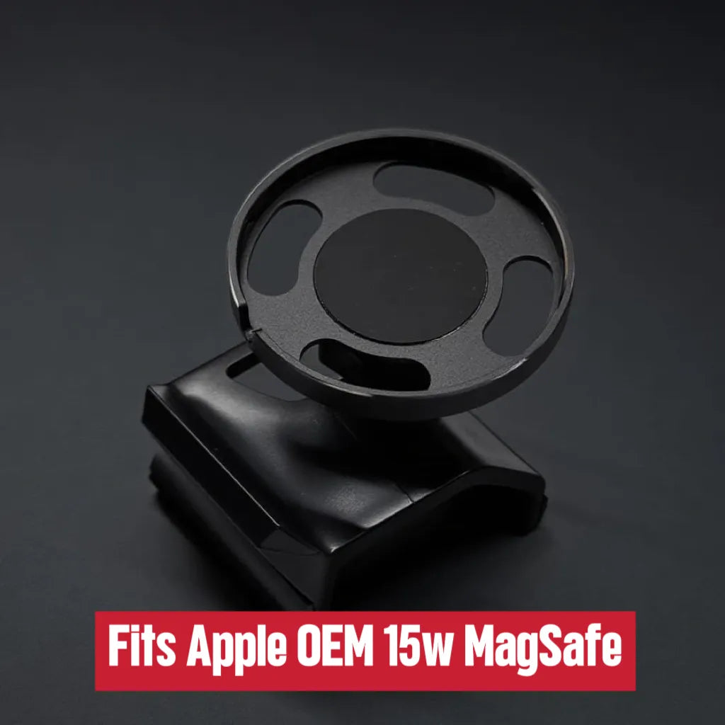 Oneminibite 15W MagSafe charger bracket mounted on VW Golf MK8 dashboard, demonstrating stable, rattle-free fitment for the best VW Golf MK8 phone mount.