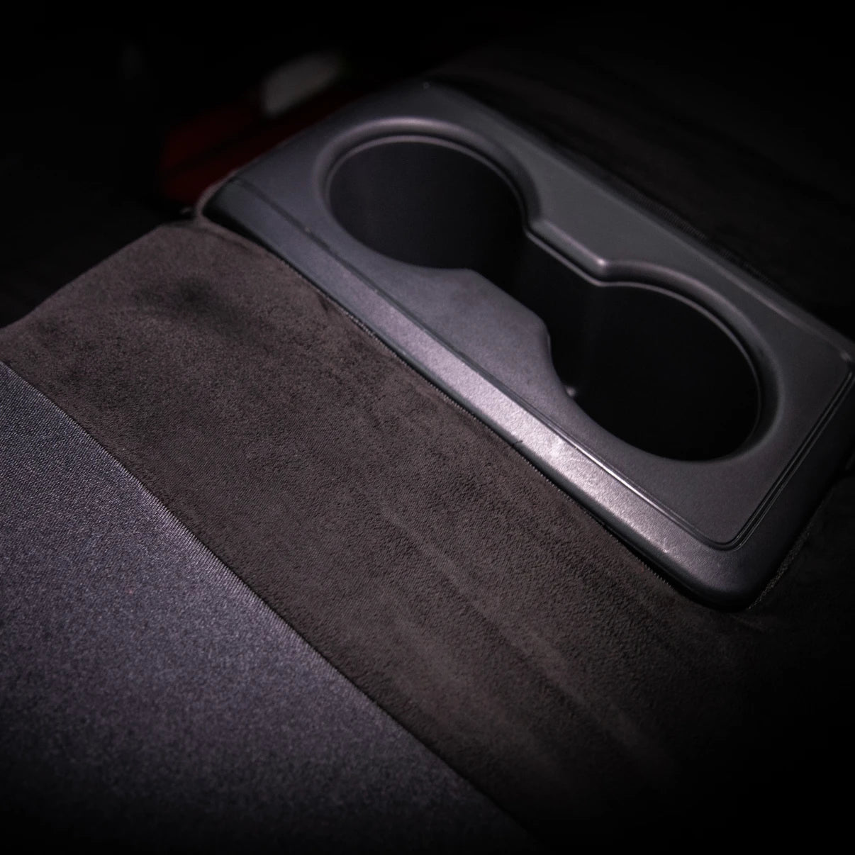 Honda Civic Type R FL5 rear seat cover fitted around the rear cupholder area — no interference, clean clearance