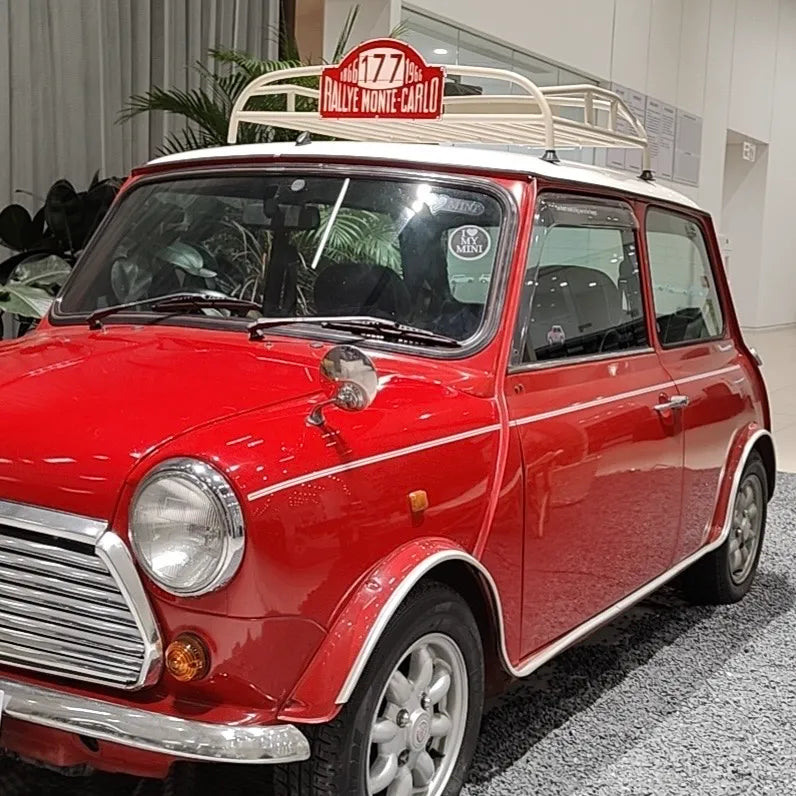 Retro MINI roof rack for Classic MINI and Rover MINI, handcrafted with wood and stainless steel for durability.
