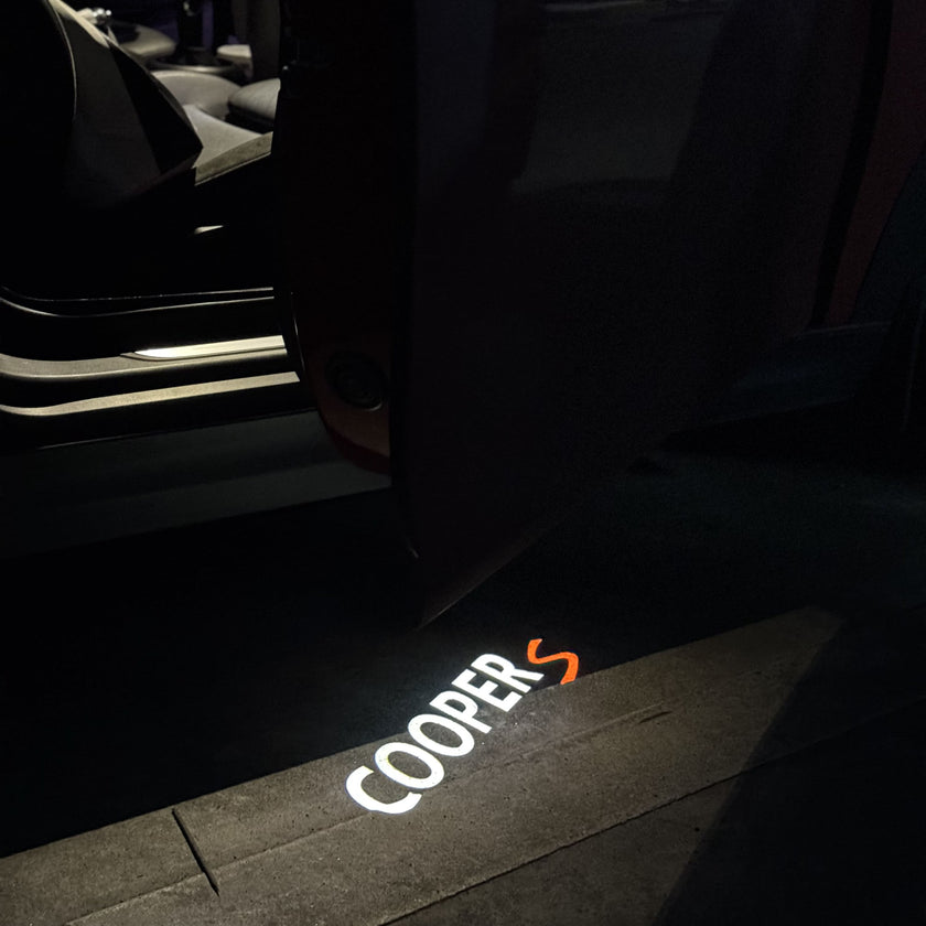 Night view of Cooper S projector light under MINI R56 hatchback