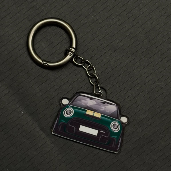 Acrylic replica of a MINI Cooper car keychain, perfect personalized gift for car lovers