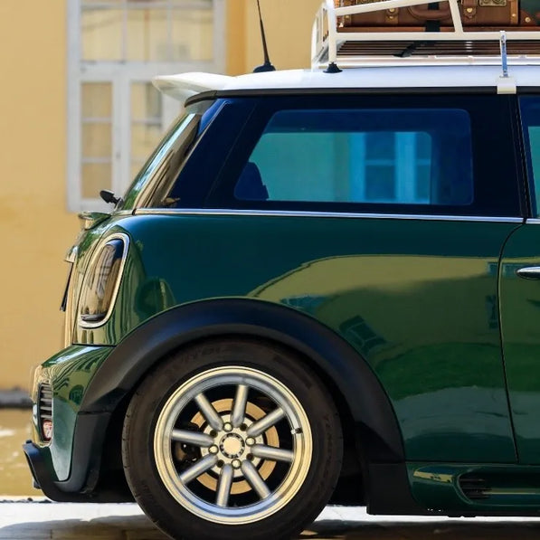 Personalized MINI roof rack built to customer specifications, stainless hardware visible.