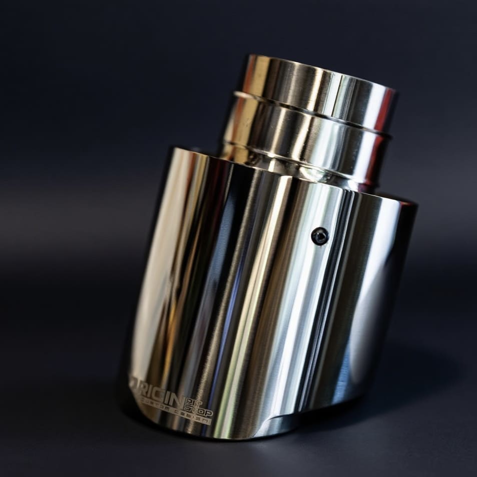 Polished silver and burnt titanium custom tailpipes for MINI Cooper JCW exhaust system
