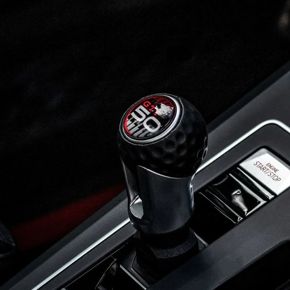 Side view of premium gear knob extension showing extended lever length for VW Golf MK8 GTI and Golf R