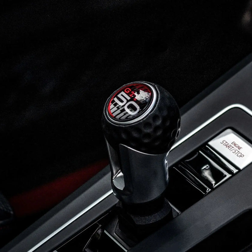 Side view of premium gear knob extension showing extended lever length for VW Golf MK8 GTI and Golf R