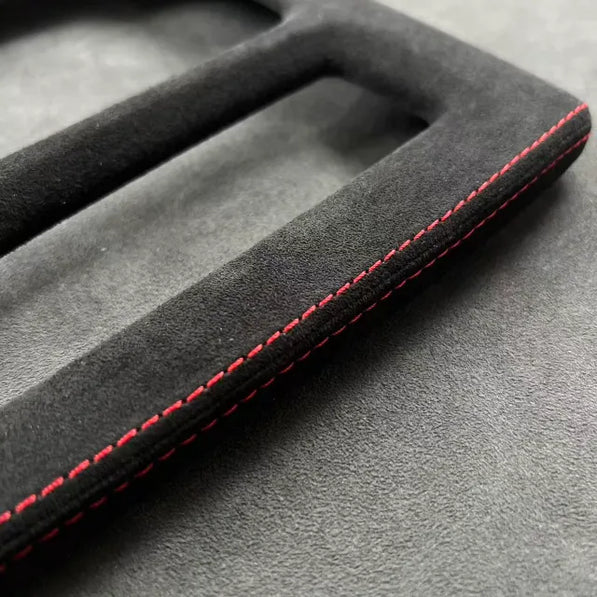 Close-up of Civic Type R FL5 Alcantara console wrap showing luxurious soft-touch texture and precision stitching, compatible with LHD & RHD interiors.