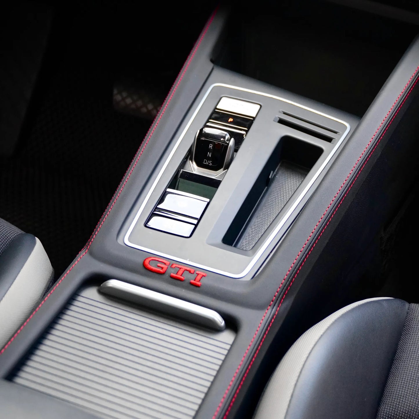 VW Golf GTI Gear Shift Panel Cover – Red Stitching Detail