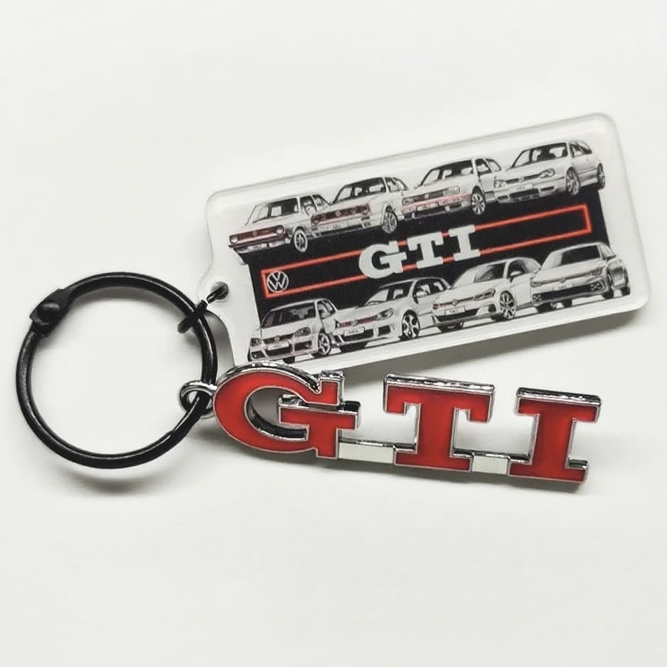 GTI badge keychain designed for Volkswagen performance lovers, perfect VW keyring accessory.