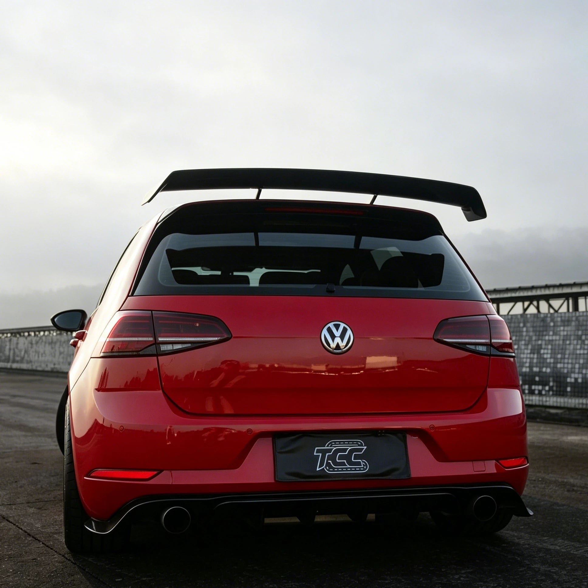 Side rear view of the OneMiniBite rear spoiler for Volkswagen Golf MK7 and MK7.5 GTI