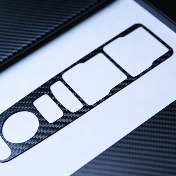 Carbon fiber interior enhancement kit for Honda Civic 11th Gen FL5 and FE. Includes custom-fit overlays for window control, center console, and USB ports.