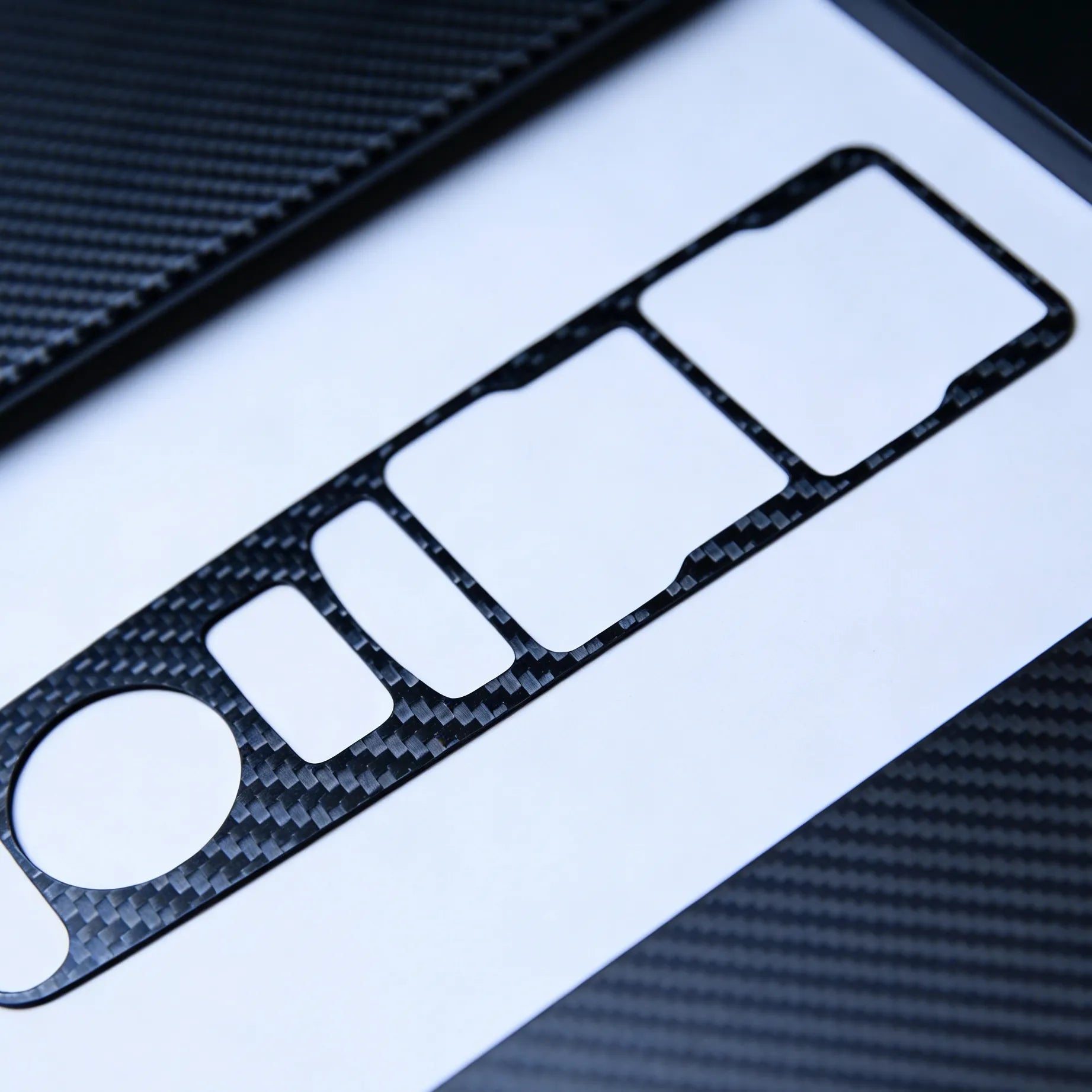 Carbon fiber interior enhancement kit for Honda Civic 11th Gen FL5 and FE. Includes custom-fit overlays for window control, center console, and USB ports.