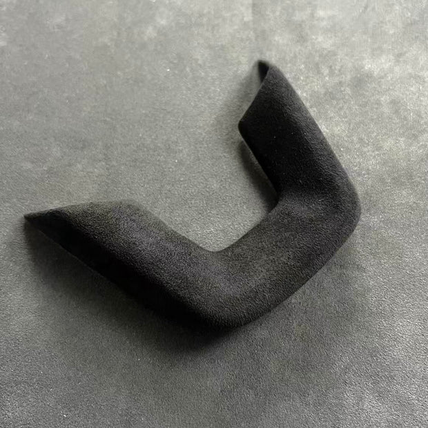 Hand-wrapped Alcantara steering wheel bottom trim for the Honda Civic FL5 Type R, designed to replace the factory plastic triangle and complete the OEM+ suede interior look.