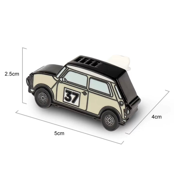 Detailed dimension diagram of the MINI Cooper Morris Cooper No. 37 air freshener in beige.