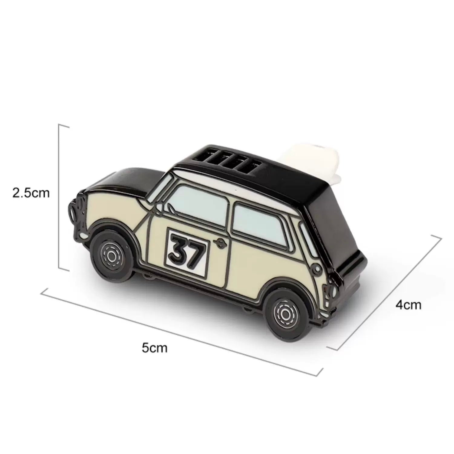 Detailed dimension diagram of the MINI Cooper Morris Cooper No. 37 air freshener in beige.