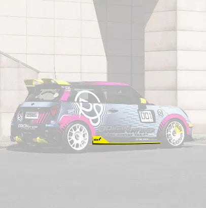 Aerodynamic side skirts for MINI Cooper F66 F67 JCW (2024+), improves stance and extends the profile for a sleek look.