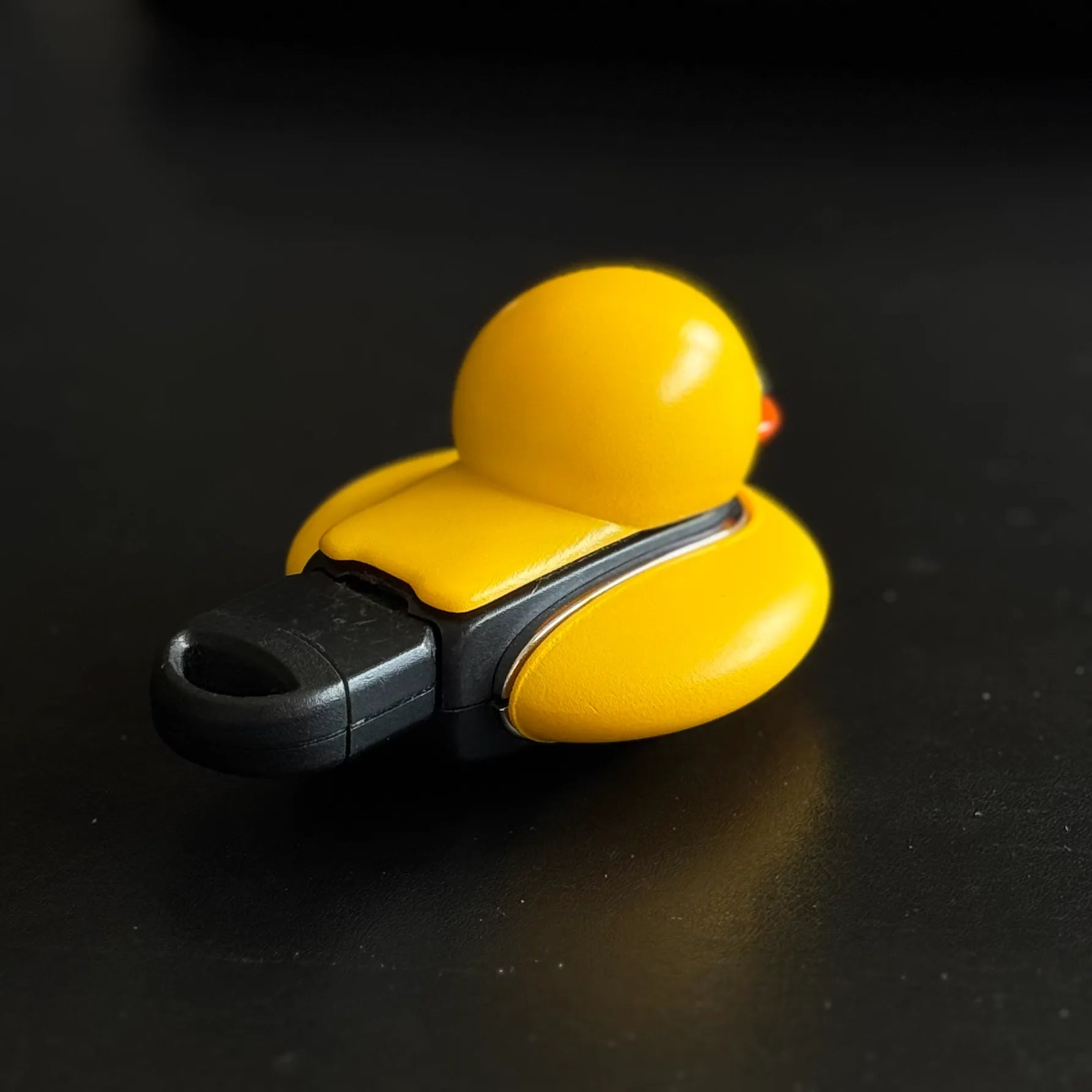 Rear side of custom yellow duck key fob cover for MINI Cooper F54 F55 F56 F57 F60, lightweight and handmade.