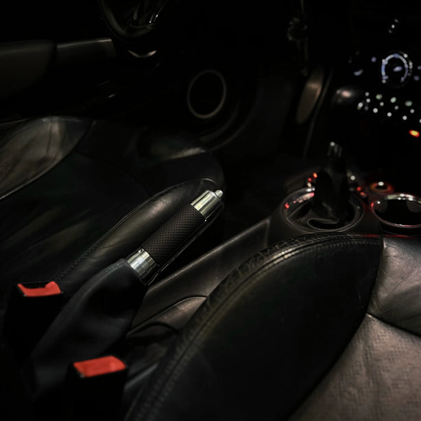 Perforated leather handbrake lever for MINI Cooper interior upgrade
