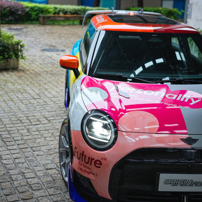 MINI Cooper J01 Electric hatch with dry carbon aero parts, front splitter to roof spoiler