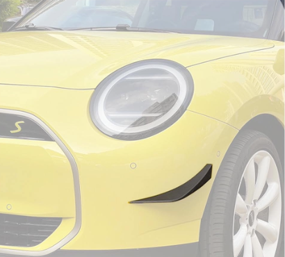 Carbon fiber front canards for MINI J01 JCW Electric hatchback, track-inspired aerodynamic fins