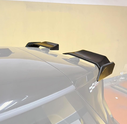 Carbon fiber rear roof spoiler for MINI J01 JCW Electric hatchback, motorsport-inspired aero upgrade