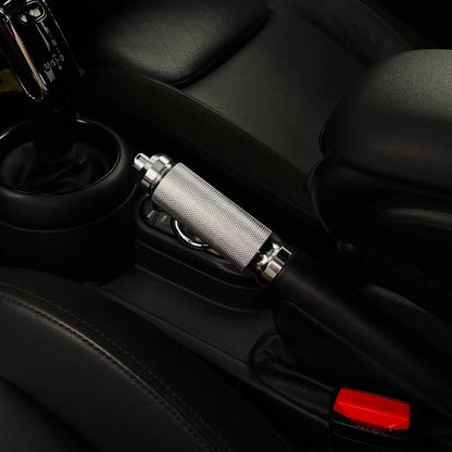 MINI JCW handbrake lever in premium aluminum, compatible with R-Series and F-Series models, enhancing interior style and durability.