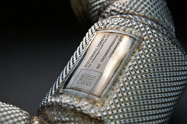 FlowCore400™ MK8 / MK8.5 GTI & R 400-cell performance downpipe complete system top view