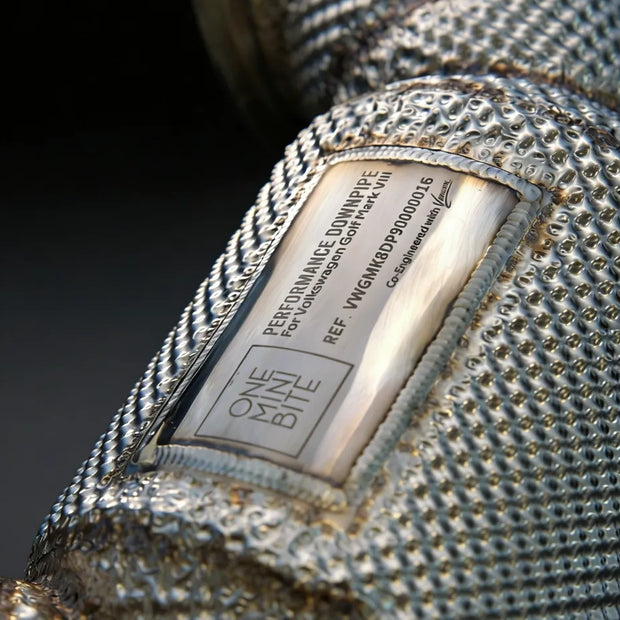 FlowCore400™ MK8 / MK8.5 GTI & R 400-cell performance downpipe complete system top view