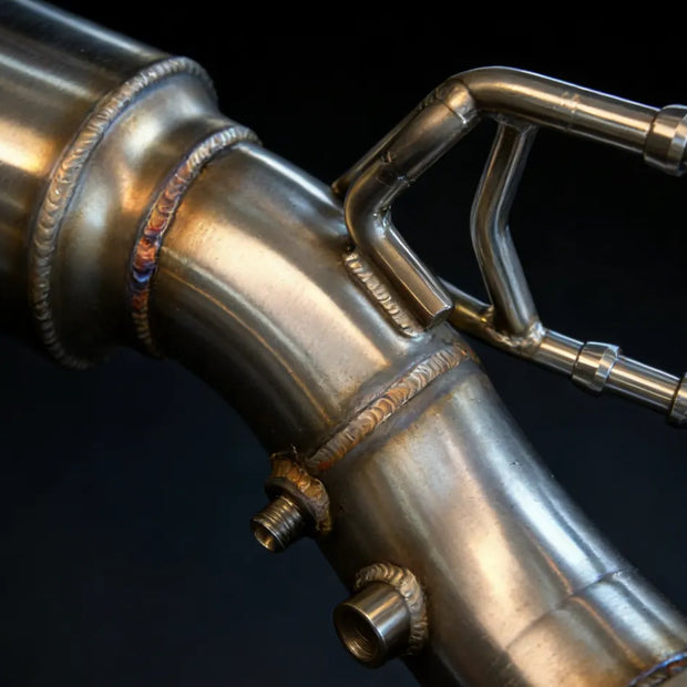 T304 stainless steel MK8 downpipe with reinforced flanges and TIG welding for high durability