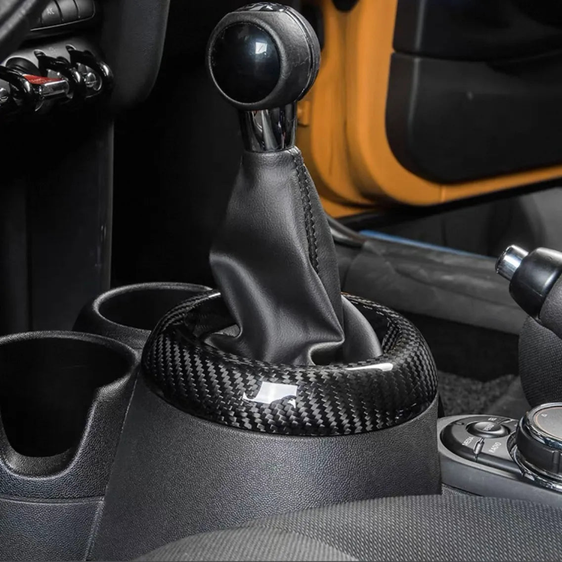 Carbon fiber gear shift boot cover for MINI Cooper F60 Countryman JCW & Cooper S