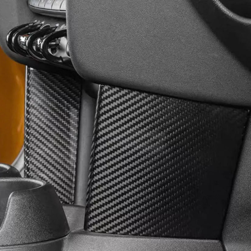 Close-up of real carbon fiber interior trim on MINI Cooper F55 Hatch JCW