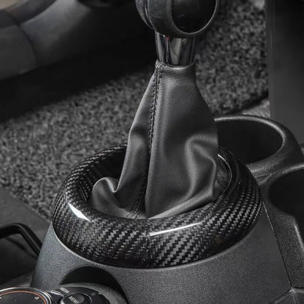 Premium aftermarket carbon fiber shift boot trim for MINI Cooper Hatch & Cabrio