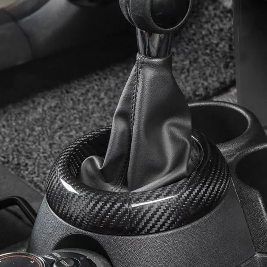 Premium aftermarket carbon fiber shift boot trim for MINI Cooper Hatch & Cabrio