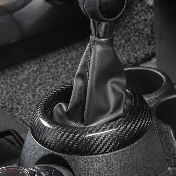 Premium aftermarket carbon fiber shift boot trim for MINI Cooper Hatch & Cabrio