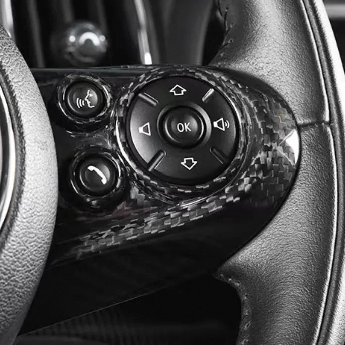 Close-up of gear shift boot carbon fiber trim for MINI Cooper S & JCW