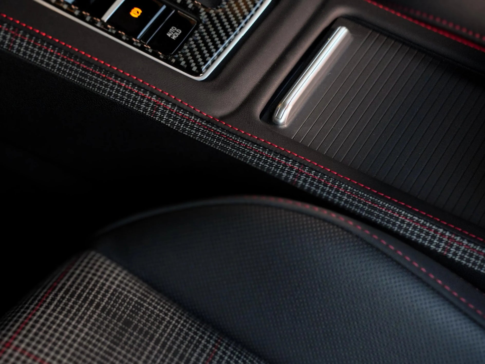VW Golf 8 gti interior with OneMiniBite custom center console trim for a premium fit and finish.