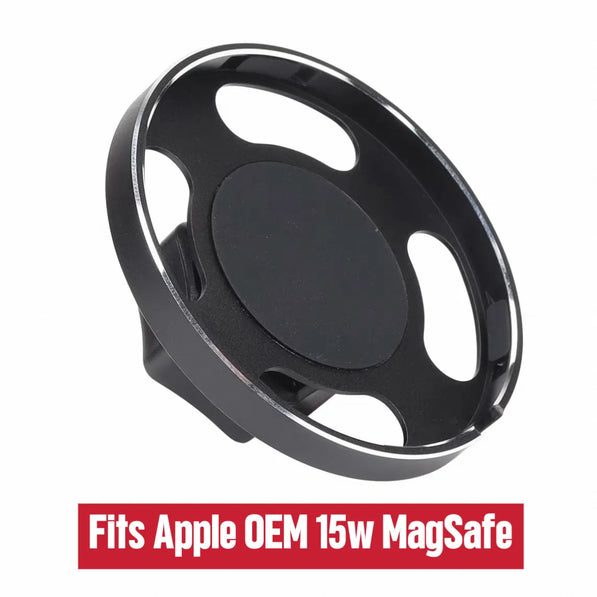 Close-up of the Oneminibite OEM-fit MINI Cooper R56 phone mount installed on the dashboard, showing a clean factory look and secure 17mm MagSafe-compatible holder. Best MINI Cooper phone mount for R56, R55–R59 interiors.